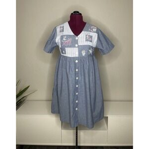 Vtg Bechamel Dress Women's PM Embroidered Floral Denim Grandma Core